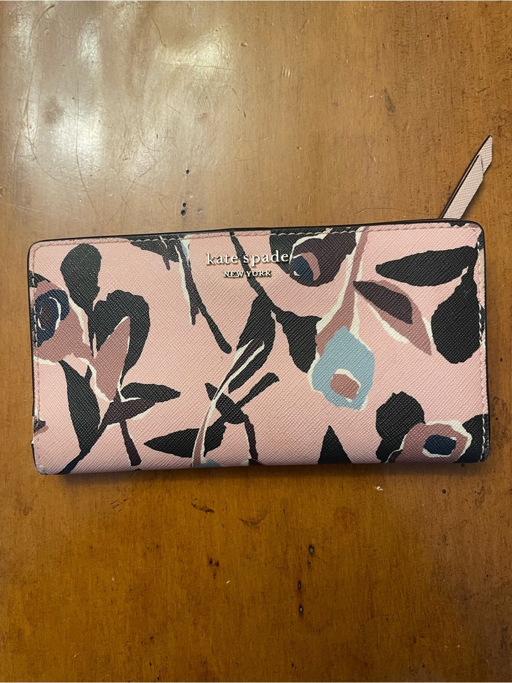 kate spade Pink Black Floral Zip Wallet